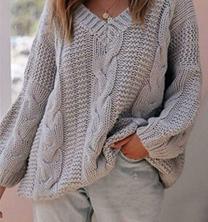 Пуловер спицами женский стильный
