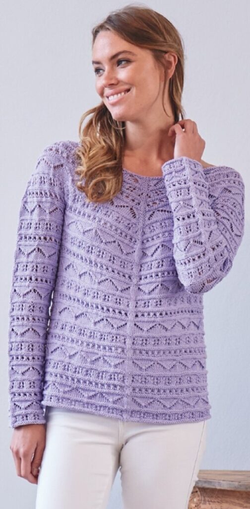 Лавандовый ажурный пуловер спицами от DOROTHEA NEUMANN