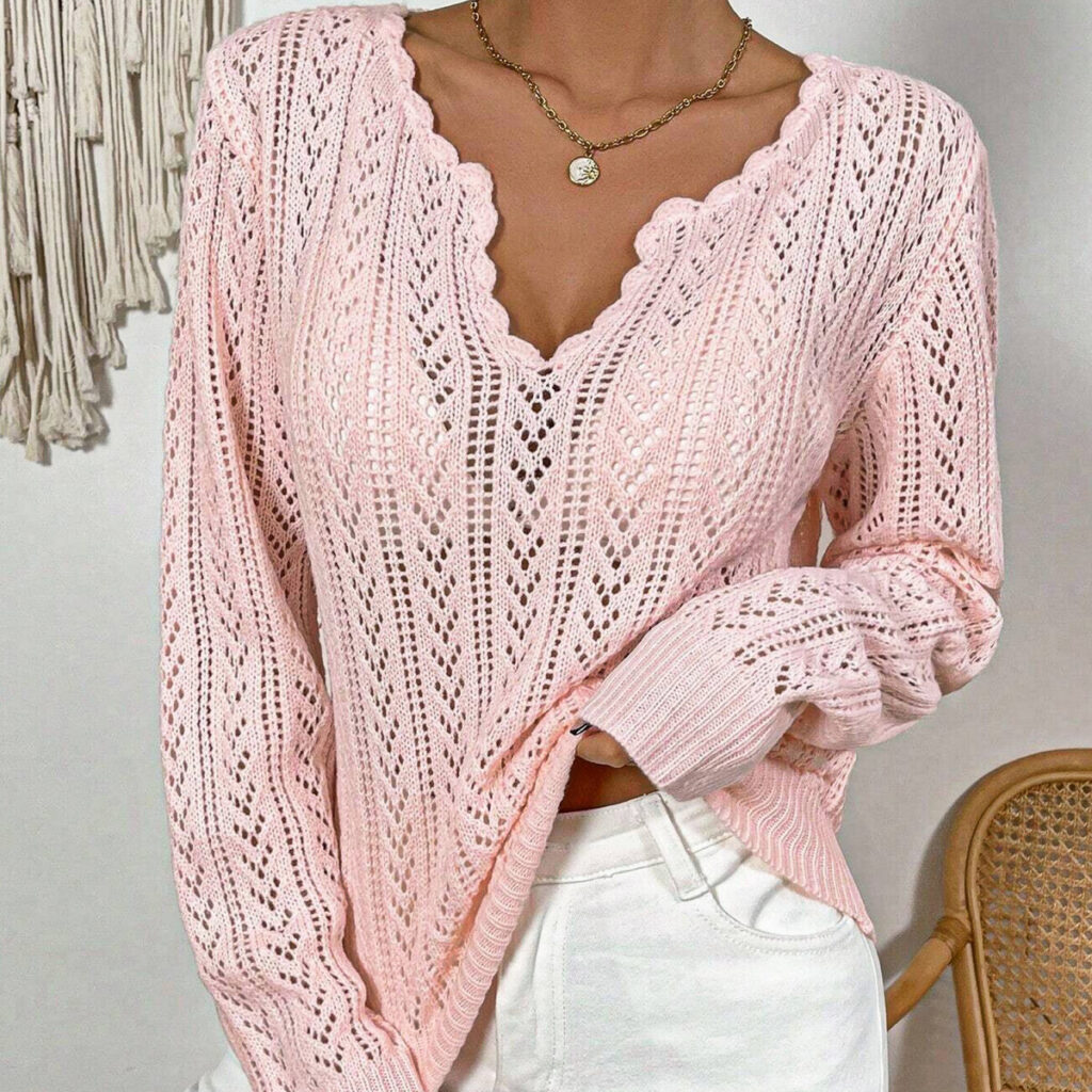 Knitting Pattern for a Light Pink Pullover by SHEIN