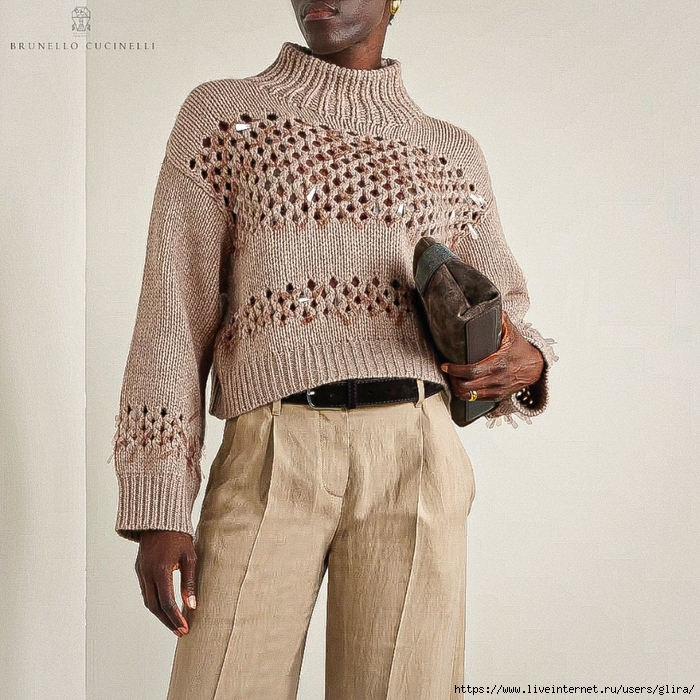Джемпер  Brunello Cuchinelli  — сетка и нашивки