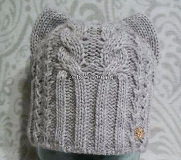 шапка с ушками спицами схема